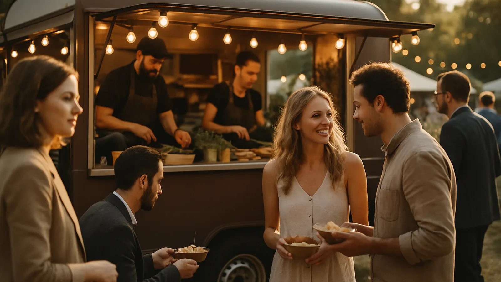 Foodtruck mit Servicefenster bei einem Fest unter freiem Himmel